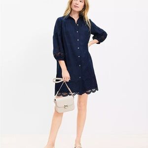 LOFT Navy Eyelet Shirt Dress